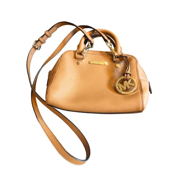 Michael Kors Leather Cross Body Brown Satchel w/ Gold Medallion